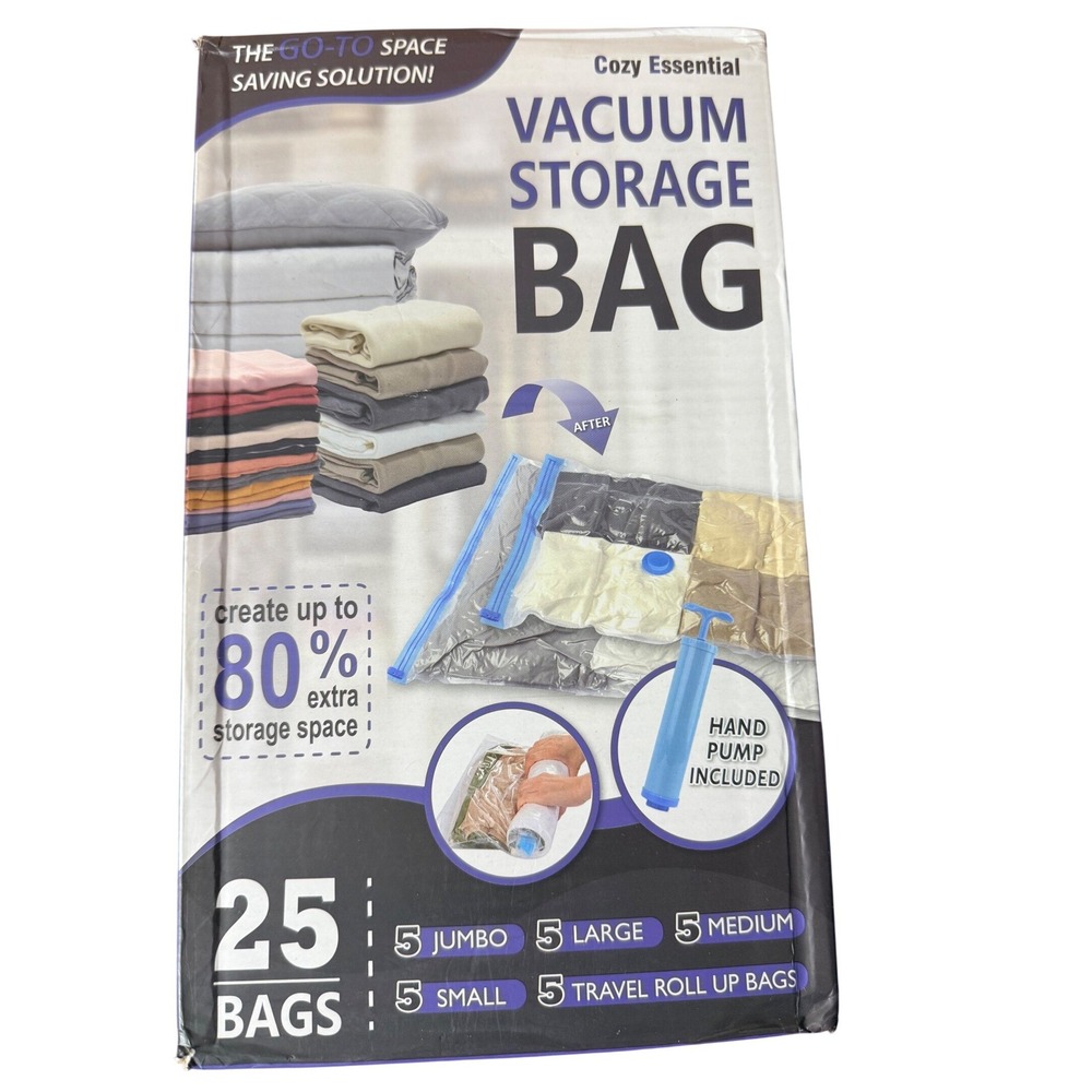 Cozy Essential 25 Pack Vacuum Storage Bags Combo with Hand Pump CZ-25 New
